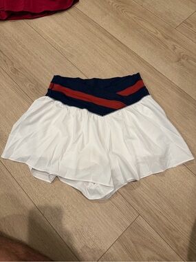 White Pleated Skirt with Navy & Red Waistband